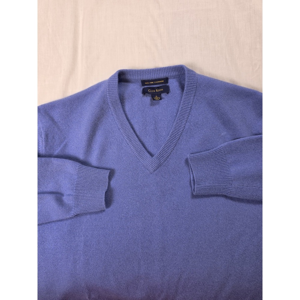 Club Room Sweater Mens Small Blue 100% Cashmere V Neck Knit Pullover Soft